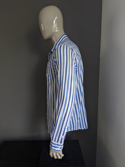 Escales Paris shirt. Blue white striped. Size XL.