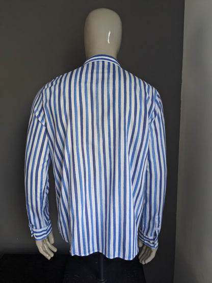 Escales Paris shirt. Blue white striped. Size XL.