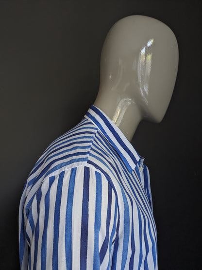 Escales Paris shirt. Blue white striped. Size XL.