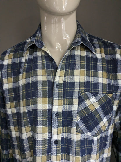 Gran camisa de franela de piedra. Azul Verde Blanco marcado. Talla XL.