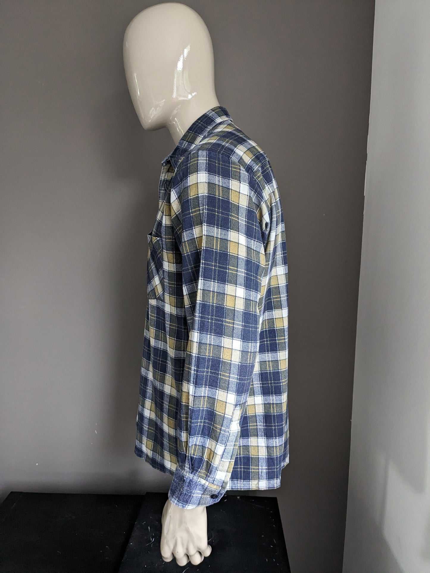 Grande chemise en flanelle Stone. Bleu Vert Blanc vérifié. Taille XL.