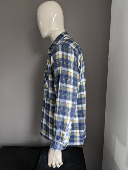 Grande chemise en flanelle Stone. Bleu Vert Blanc vérifié. Taille XL.