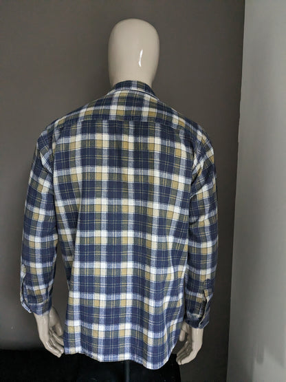 Grande chemise en flanelle Stone. Bleu Vert Blanc vérifié. Taille XL.