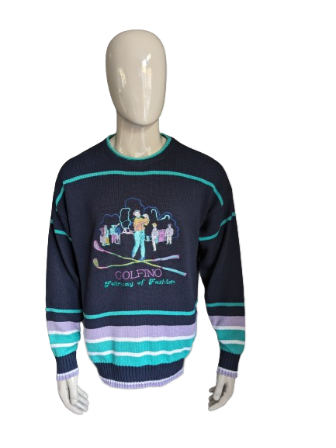 Vintage golfino sweater. Blue green purple colored. Size L / XL.