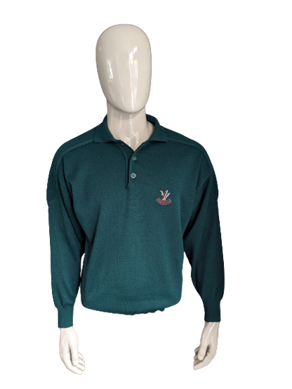 Pull polo George Bernard en laine vintage. Couleur vert foncé. Taille L.