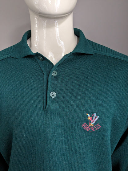 Pull polo George Bernard en laine vintage. Couleur vert foncé. Taille L.