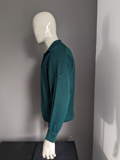 Pull polo George Bernard en laine vintage. Couleur vert foncé. Taille L.