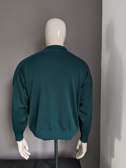 Pull polo George Bernard en laine vintage. Couleur vert foncé. Taille L.