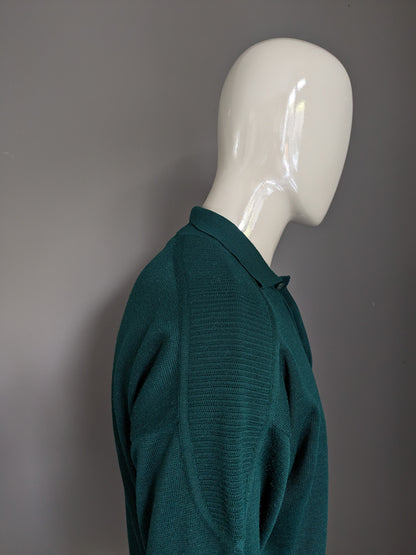 Pull polo George Bernard en laine vintage. Couleur vert foncé. Taille L.