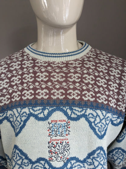 Vintage Wollpullover. Beige blau lilac gefärbt. Größe xl.