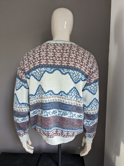 Vintage Wollpullover. Beige blau lilac gefärbt. Größe xl.