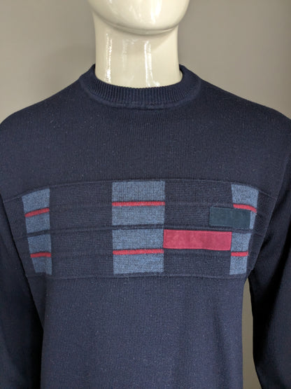 Vintage bexleys merino wool sweater. Dark blue gray red colored. Size L.