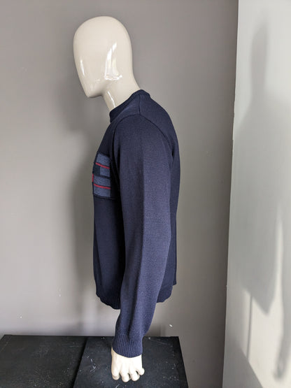 Vintage bexleys merino wool sweater. Dark blue gray red colored. Size L.