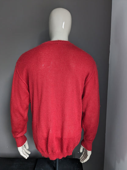 Vintage märz mohair wool sweater. Red colored with application front. Size XL.