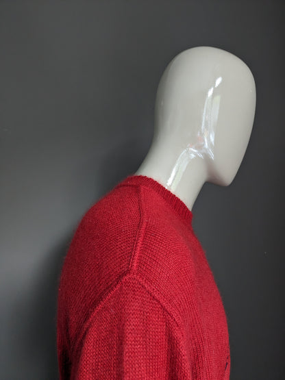 Vintage märz mohair wool sweater. Red colored with application front. Size XL.