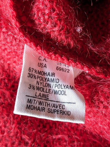 Vintage märz mohair wool sweater. Red colored with application front. Size XL.