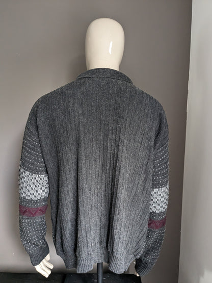 Vintage Claudio Ferrara wool sweater with zipper. Gray Bordeaux motif. Size 2XL / XXL.