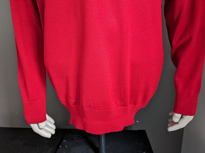 Vintage N.L.F. Pull Polo en laine avec boutons. Rouge coloré. Taille 2xl / xxl. 50% de laine.