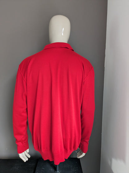 Vintage N.L.F. Pull Polo en laine avec boutons. Rouge coloré. Taille 2xl / xxl. 50% de laine.