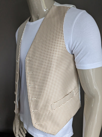 St. James Gilet. Motif à carreaux brun beige. Taille S.