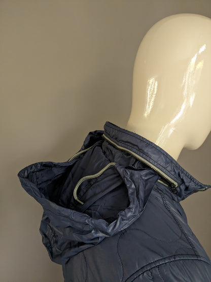 G-Star Raw licht gewicht gewatteerde jas met verborgen capuchon. Donker Blauw gekleurd. Maat S.