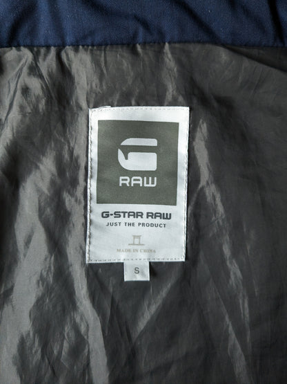 G-Star Raw licht gewicht gewatteerde jas met verborgen capuchon. Donker Blauw gekleurd. Maat S.