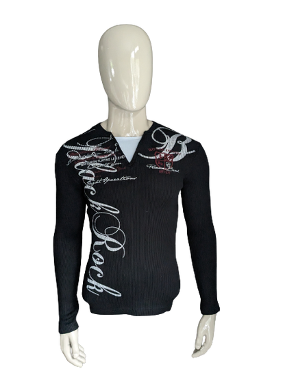 Black rock sweater with buttons. Black white colored. Size XL / L. Stretch.