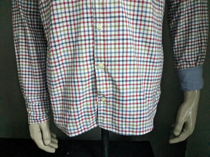 Macson shirt. Red blue green white blocked. Size L.