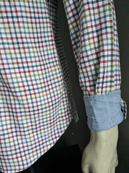 Macson shirt. Red blue green white blocked. Size L.