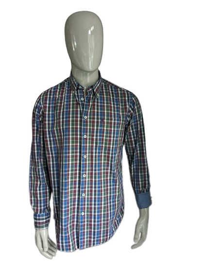 Bartlett shirt. Red blue green checked. Size L.