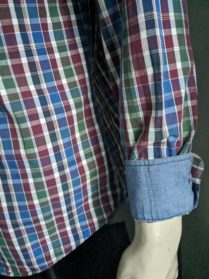 Bartlett shirt. Red blue green checked. Size L.