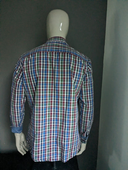 Bartlett shirt. Red blue green checked. Size L.