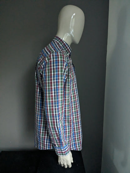 Bartlett shirt. Red blue green checked. Size L.