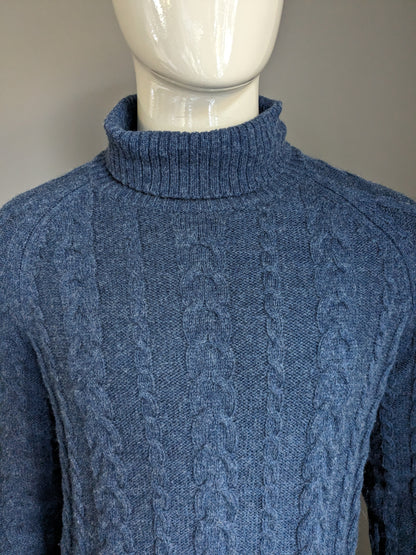 Maglione di cavi di lana homme selezionato. Grigio blu scuro miscelato. Taglia L.