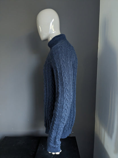 Pull de câble en laine Homme sélectionné. Gris bleu foncé mélangé. Taille L.