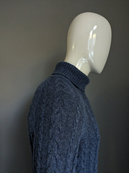 Maglione di cavi di lana homme selezionato. Grigio blu scuro miscelato. Taglia L.