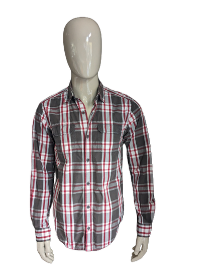 s.Oliver shirt. Brown red white checkered. Size L. Slim Fit.