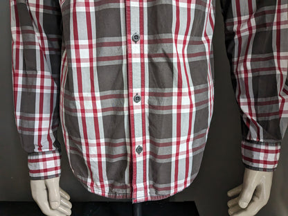 s.Oliver shirt. Brown red white checkered. Size L. Slim Fit.