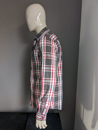 s.Oliver shirt. Brown red white checkered. Size L. Slim Fit.