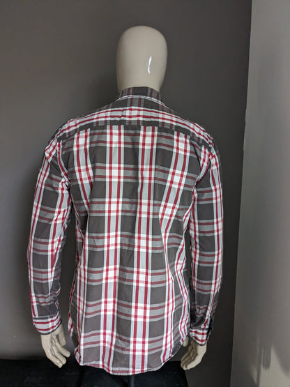 s.Oliver shirt. Brown red white checkered. Size L. Slim Fit.