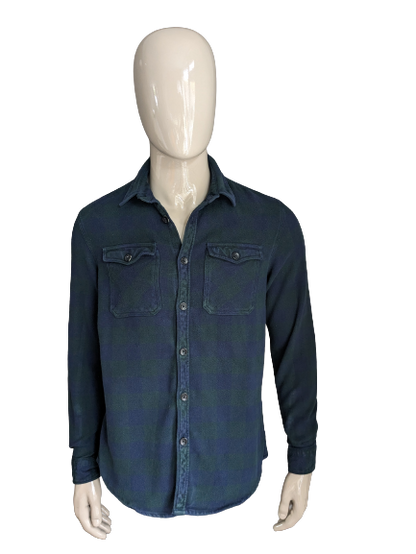 Camicia blu ridge flanellen. Blu verde bloccato. Taglia L.