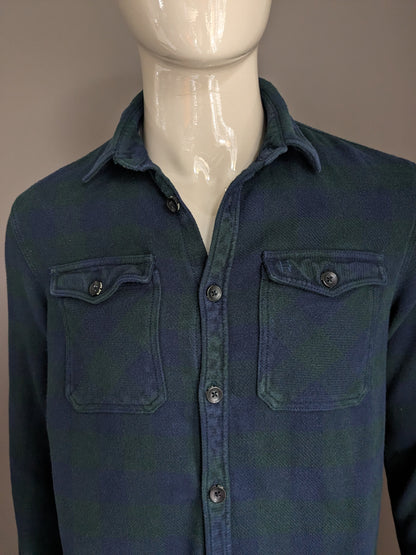 Camicia blu ridge flanellen. Blu verde bloccato. Taglia L.