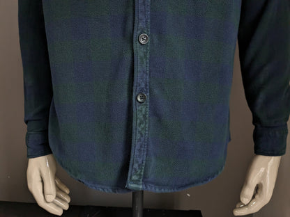 Camicia blu ridge flanellen. Blu verde bloccato. Taglia L.