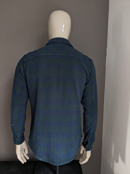 Camicia blu ridge flanellen. Blu verde bloccato. Taglia L.