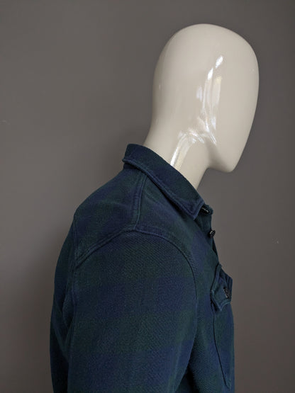 Camicia blu ridge flanellen. Blu verde bloccato. Taglia L.