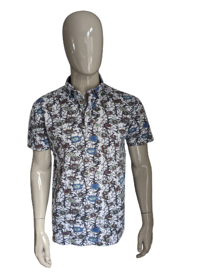 Max Goodman polo. Blauw Groen Rood Gele print. Maat XL.