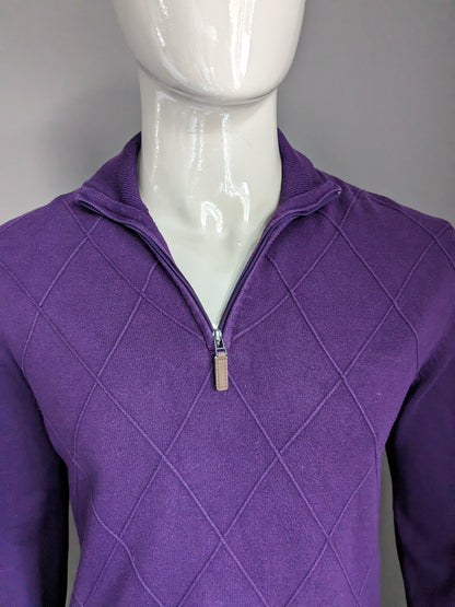 Maglione Dunnes con cerniera. Viola con motivo tangibile. Taglia M.