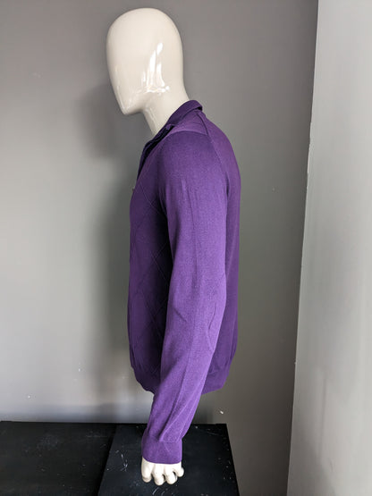 Maglione Dunnes con cerniera. Viola con motivo tangibile. Taglia M.