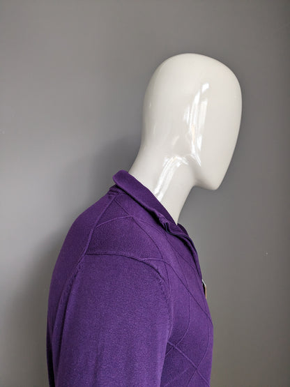 Maglione Dunnes con cerniera. Viola con motivo tangibile. Taglia M.