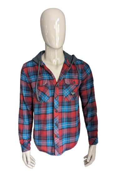 Camisa de franela de Billabong con capucha. Red Green a cuadros. Talla M.